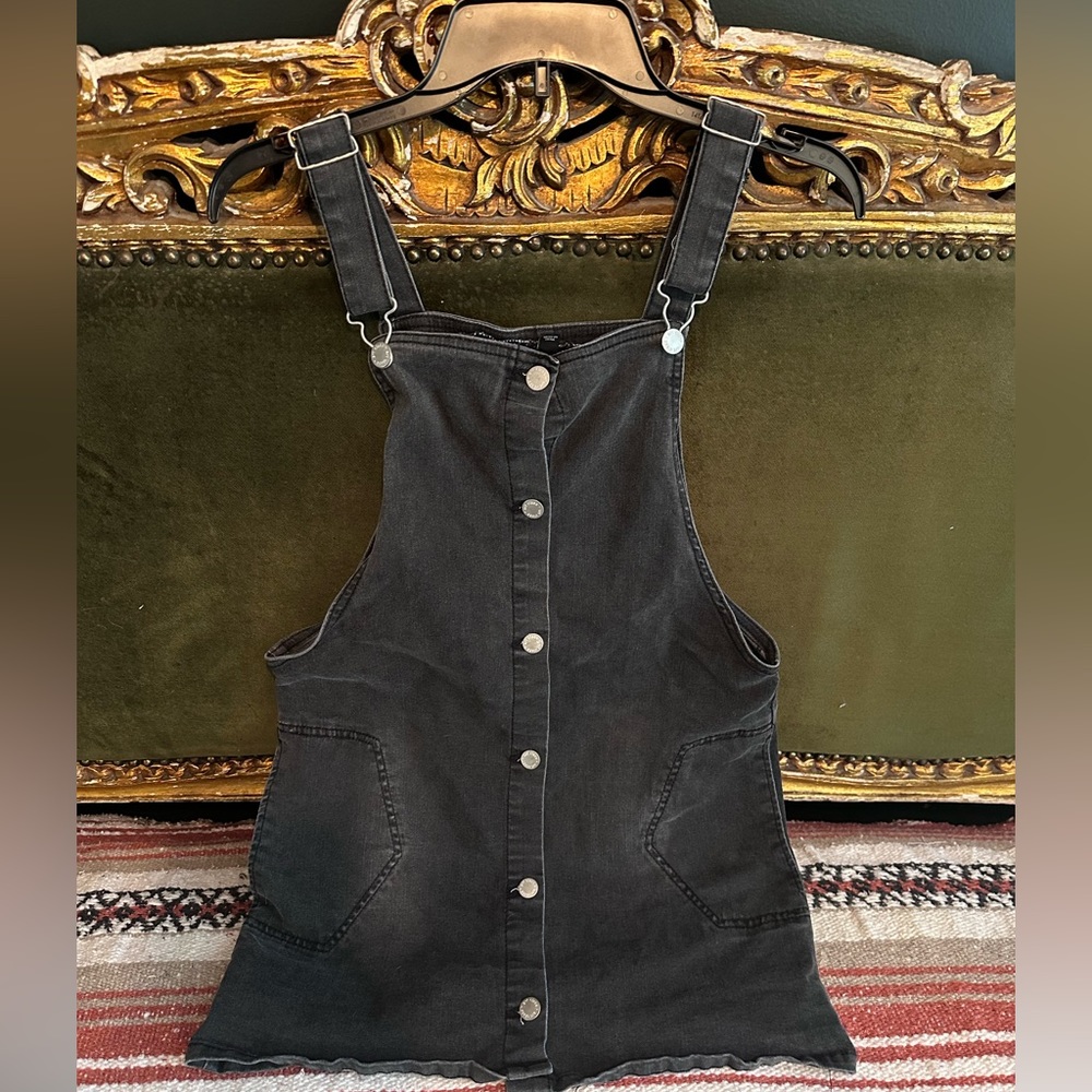 Girls black denim overall dress